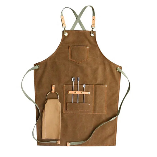 Custom Logo Restaurant Barista Milk Tea Cake Barber Shop Fashion Cotton Canvas Work Apron With Adjustable Strap
