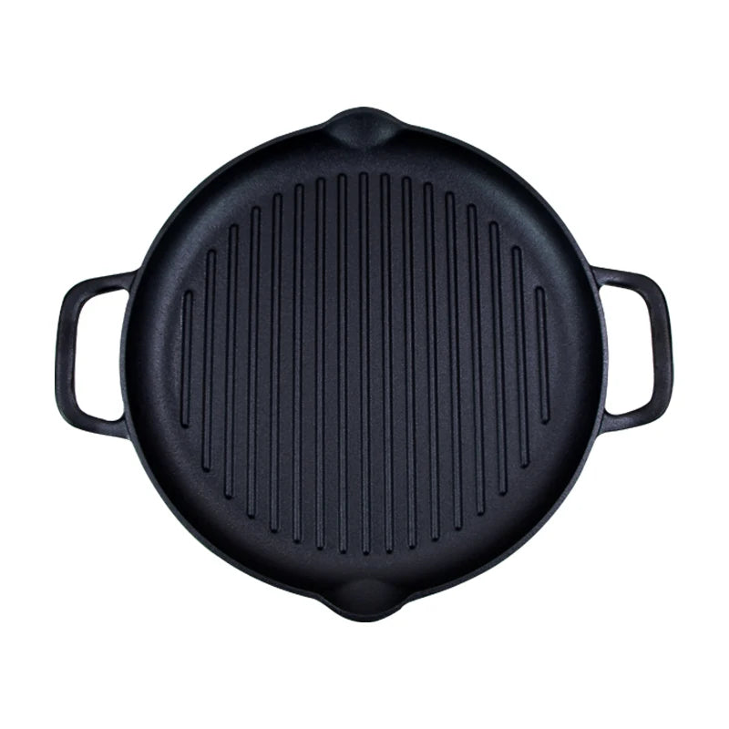 Cookwin 32cm 12.6" Round Pre-seasoned Cast Iron Metal Stove Top BBQ Grill Plate