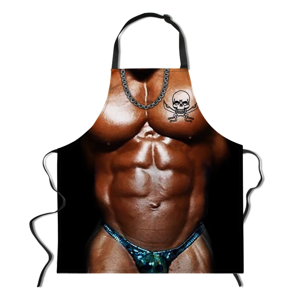 Custom Print on Demand Men's Sexy Muscle Pattern Designs Kitchen Apron Christmas Funny Flirty Cooking Aprons