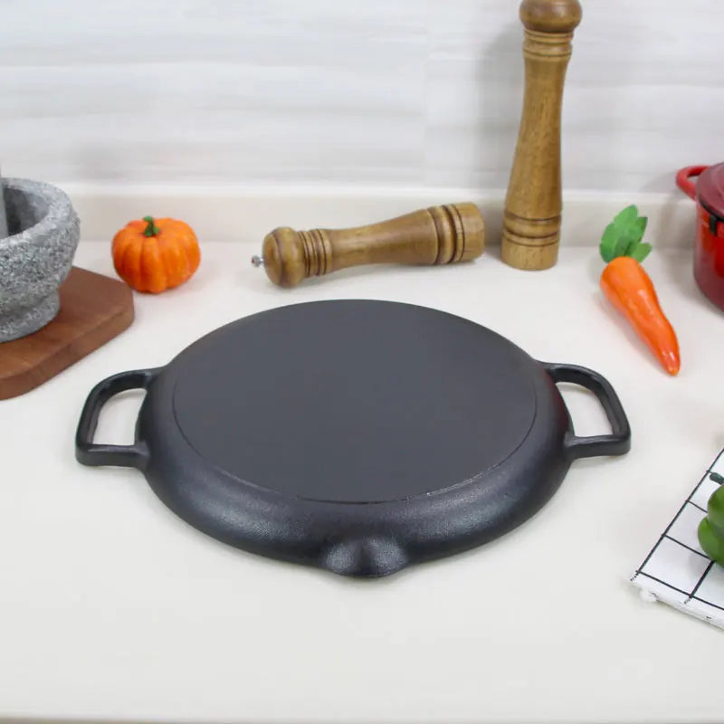 Cookwin 32cm 12.6" Round Pre-seasoned Cast Iron Metal Stove Top BBQ Grill Plate