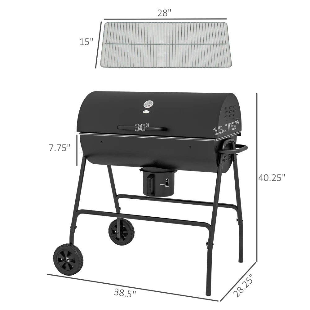 Charcoal BBQ Grill with 420 sq.in. Cooking Area, Outdoor Barbecue with Wheels, Ash Catcher and Built-in Thermometer