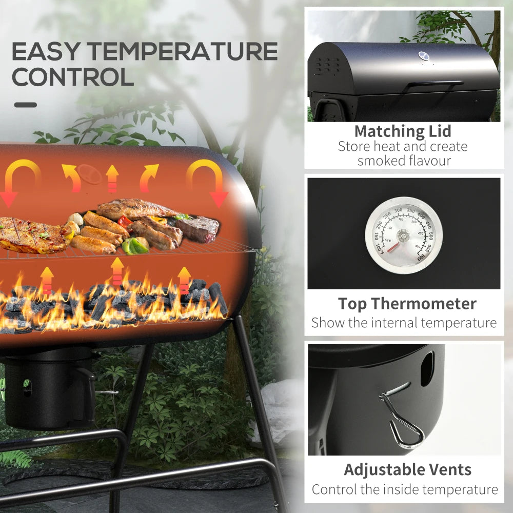 Charcoal BBQ Grill with 420 sq.in. Cooking Area, Outdoor Barbecue with Wheels, Ash Catcher and Built-in Thermometer