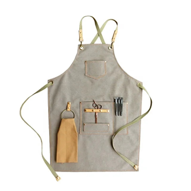 Custom Logo Restaurant Barista Milk Tea Cake Barber Shop Fashion Cotton Canvas Work Apron With Adjustable Strap