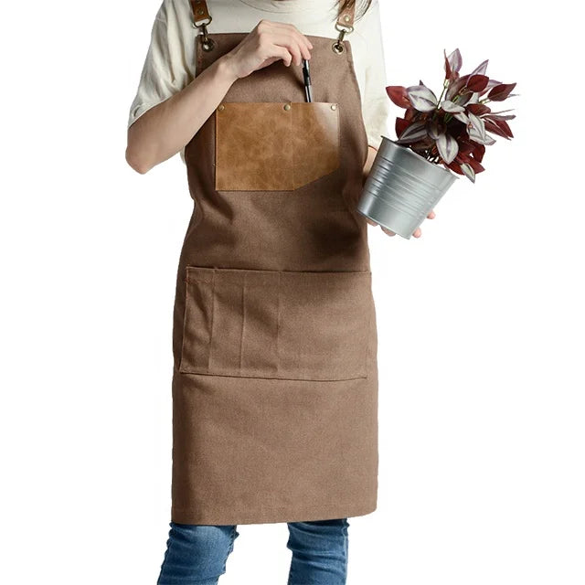 Black Mens Thick Canvas PU Leather Apron for Florista