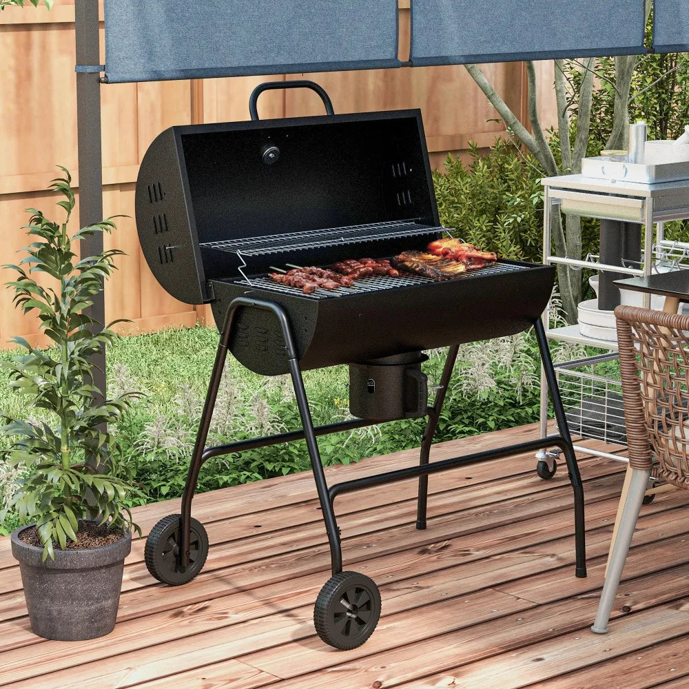 Charcoal BBQ Grill with 420 sq.in. Cooking Area, Outdoor Barbecue with Wheels, Ash Catcher and Built-in Thermometer