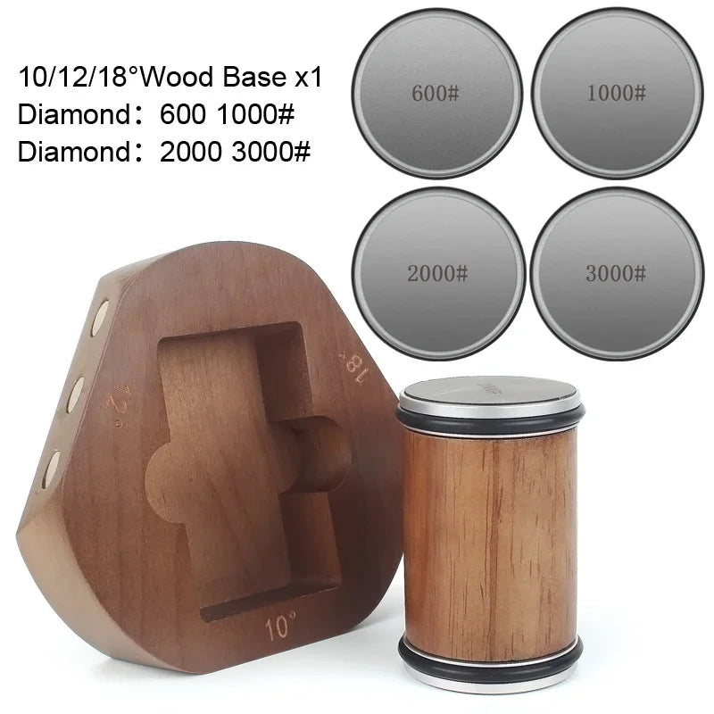 10/12/15/18/20/22° Rolling Knife Sharpener Wood Base Kitchen Grinding System Diamond Stone 240/1000# Professional Sharpeners