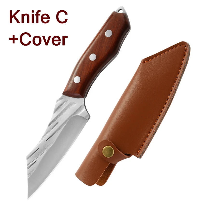 Kitchen Knife Handmade Forged Chef Knife Stainless Steel Full-Tang Butcher Boning Meat Cleaver Knife Fruit Sharp Cutting Knives