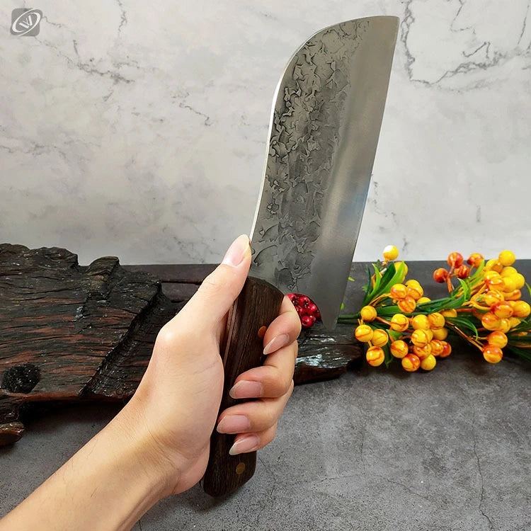 Kitchen Butcher Knife Handmade Full Tang Forged High-carbon Steel Wood Handle Kitchen Knives Chef CleaverHand Forged Hammered