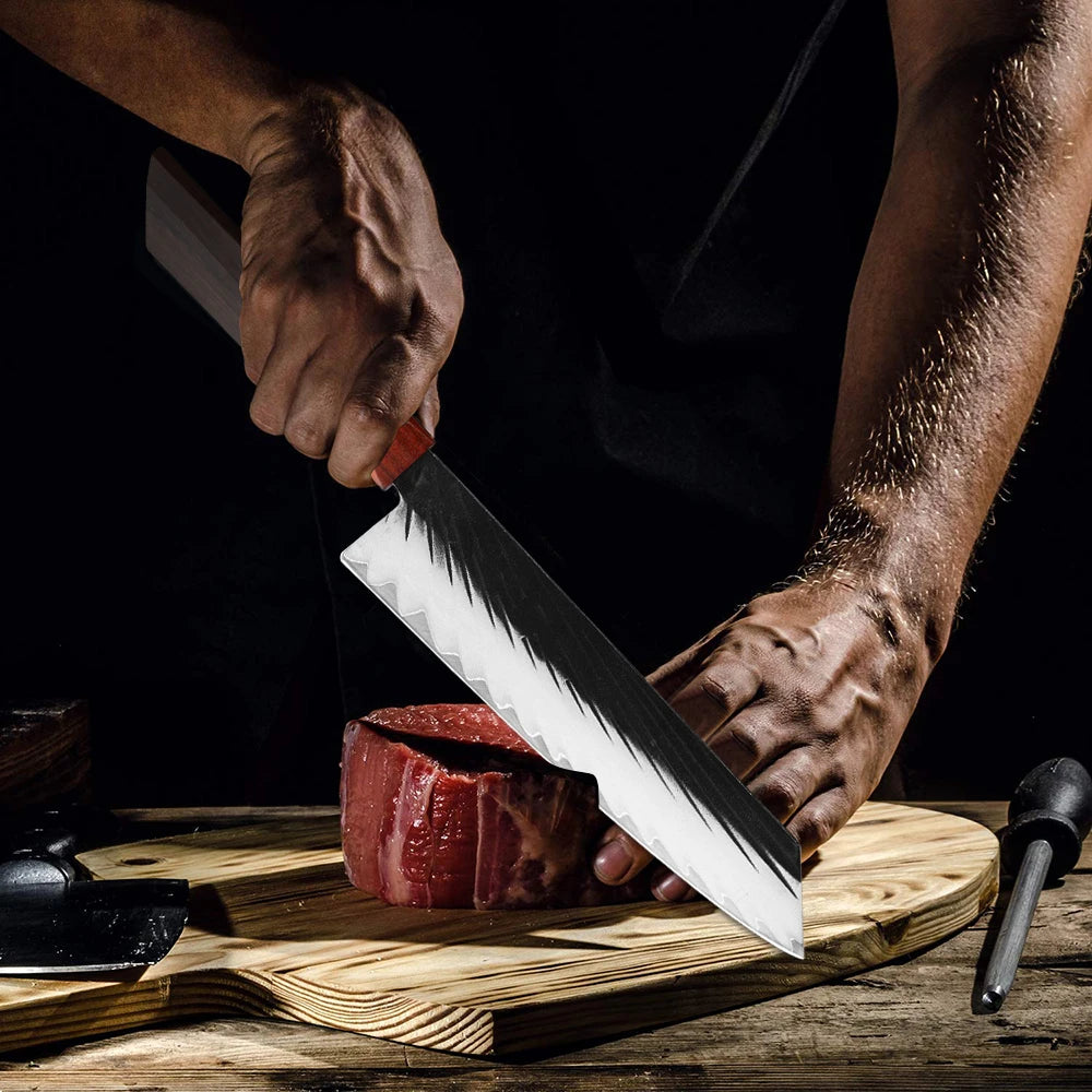 XITUO Kiritsuke knife Handmade Forged Sharp Three-layer Clad Steel Kitchen Chef Knife Octagonal Handle With Ergonomic Handle