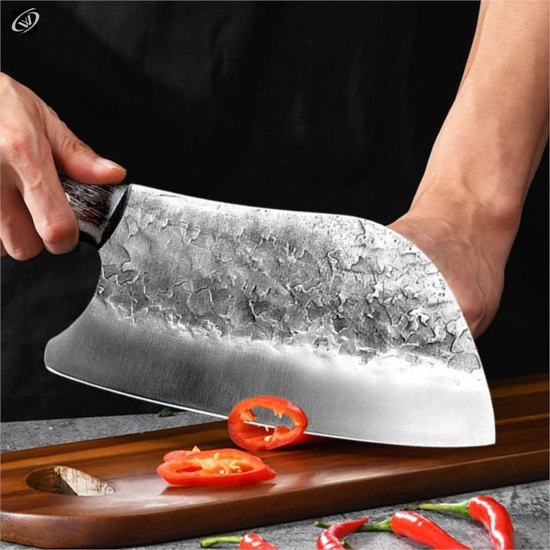 Kitchen Butcher Knife Handmade Full Tang Forged High-carbon Steel Wood Handle Kitchen Knives Chef CleaverHand Forged Hammered