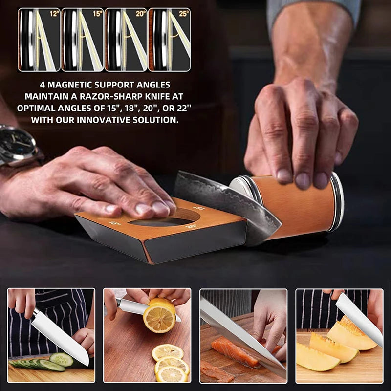 New Wooden【4 Angle】Rolling Knife Sharpener 15/18/20/22° Roller Sharpeners Professional Grinding System Diamond Sharpening Stone