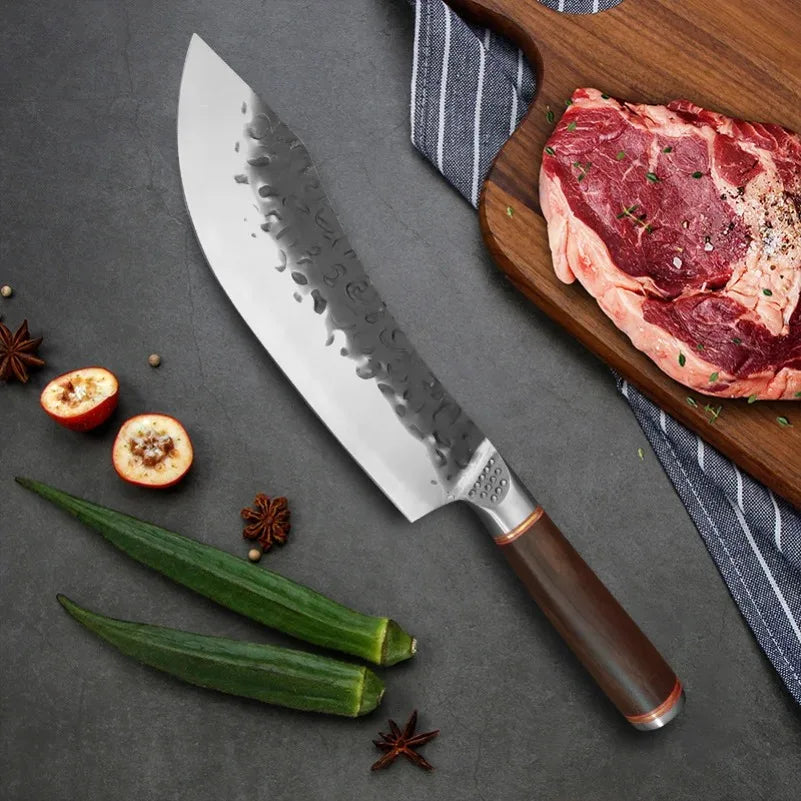 Kitchen Knives Utility Knife Chef Cooking Cleaver Meat Chop Vegetables Boning Butcher Barbecue Knife Handmade Blade Wood Handle