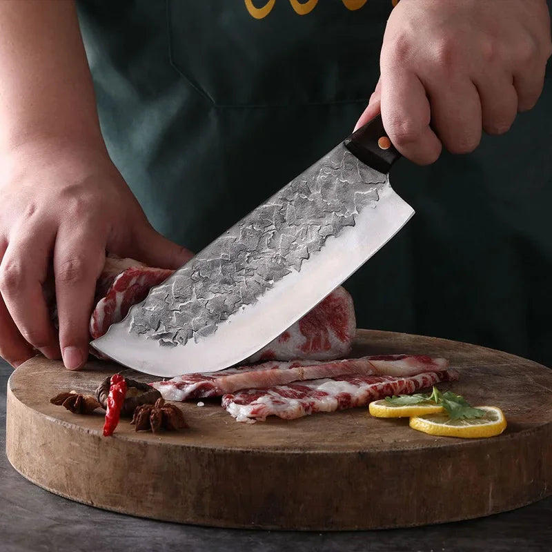 Kitchen Knife Wood Hand Handmade Forged Chef Knife Meat Vegetables Chopper Traditional Butcher Cleaver Slicing Knife Cook Tools