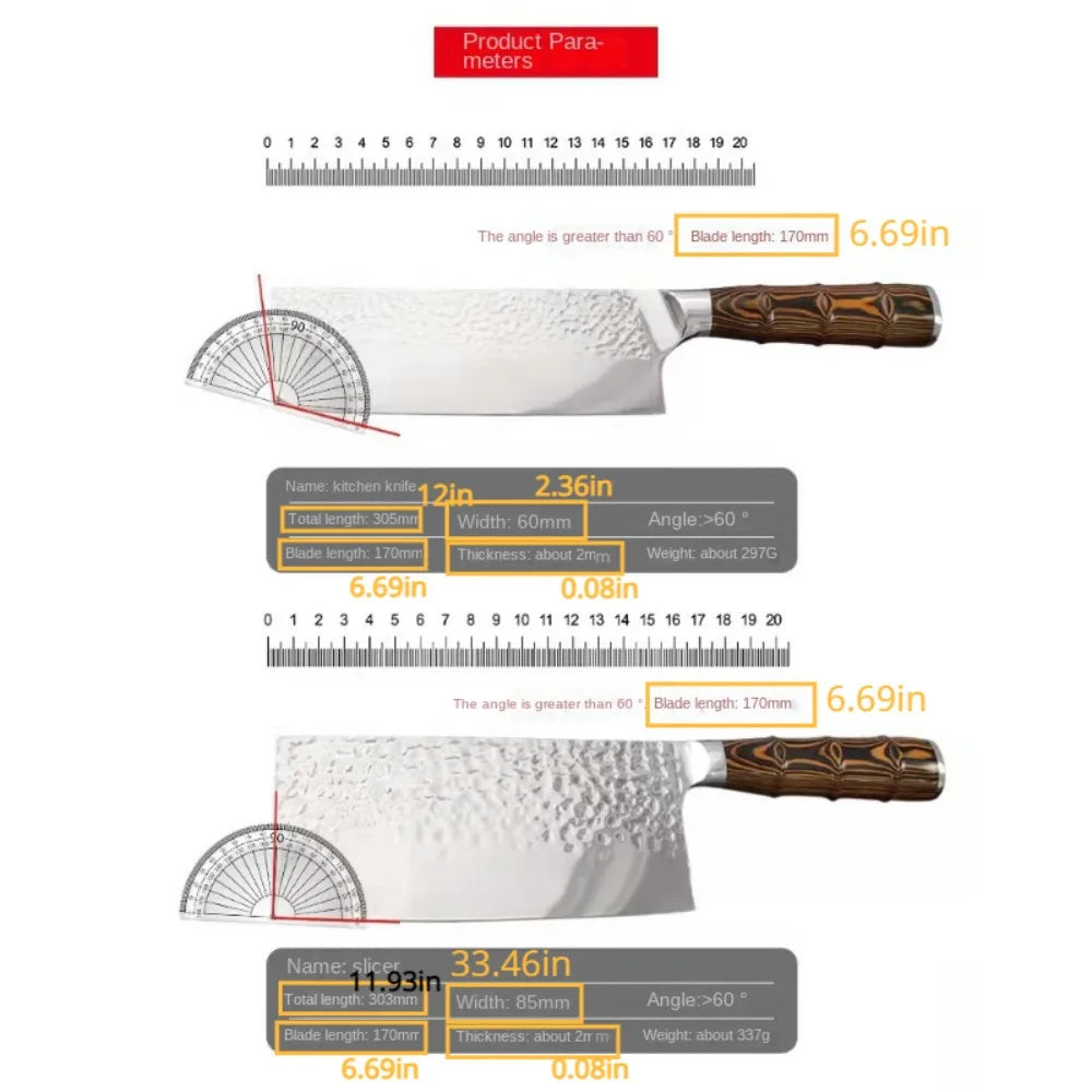 Kitchen Knives High Carbon Steel Cleaver Knife Kitchen Chopping Knives for Vegetable Fruit Cutting Utility Knife Wood Handle