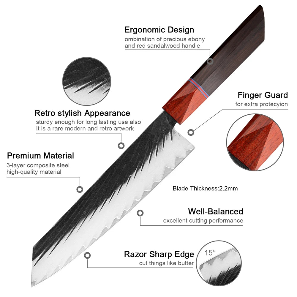 XITUO Kiritsuke knife Handmade Forged Sharp Three-layer Clad Steel Kitchen Chef Knife Octagonal Handle With Ergonomic Handle