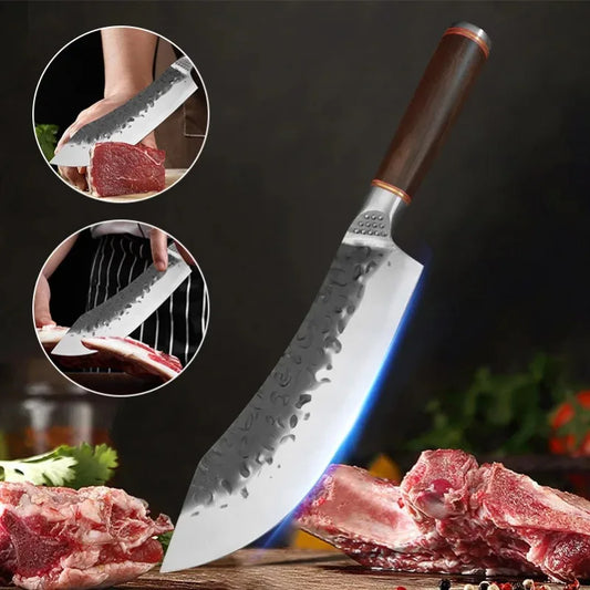 Kitchen Knives Utility Knife Chef Cooking Cleaver Meat Chop Vegetables Boning Butcher Barbecue Knife Handmade Blade Wood Handle