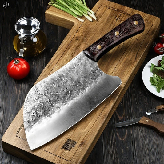Kitchen Butcher Knife Handmade Full Tang Forged High-carbon Steel Wood Handle Kitchen Knives Chef CleaverHand Forged Hammered