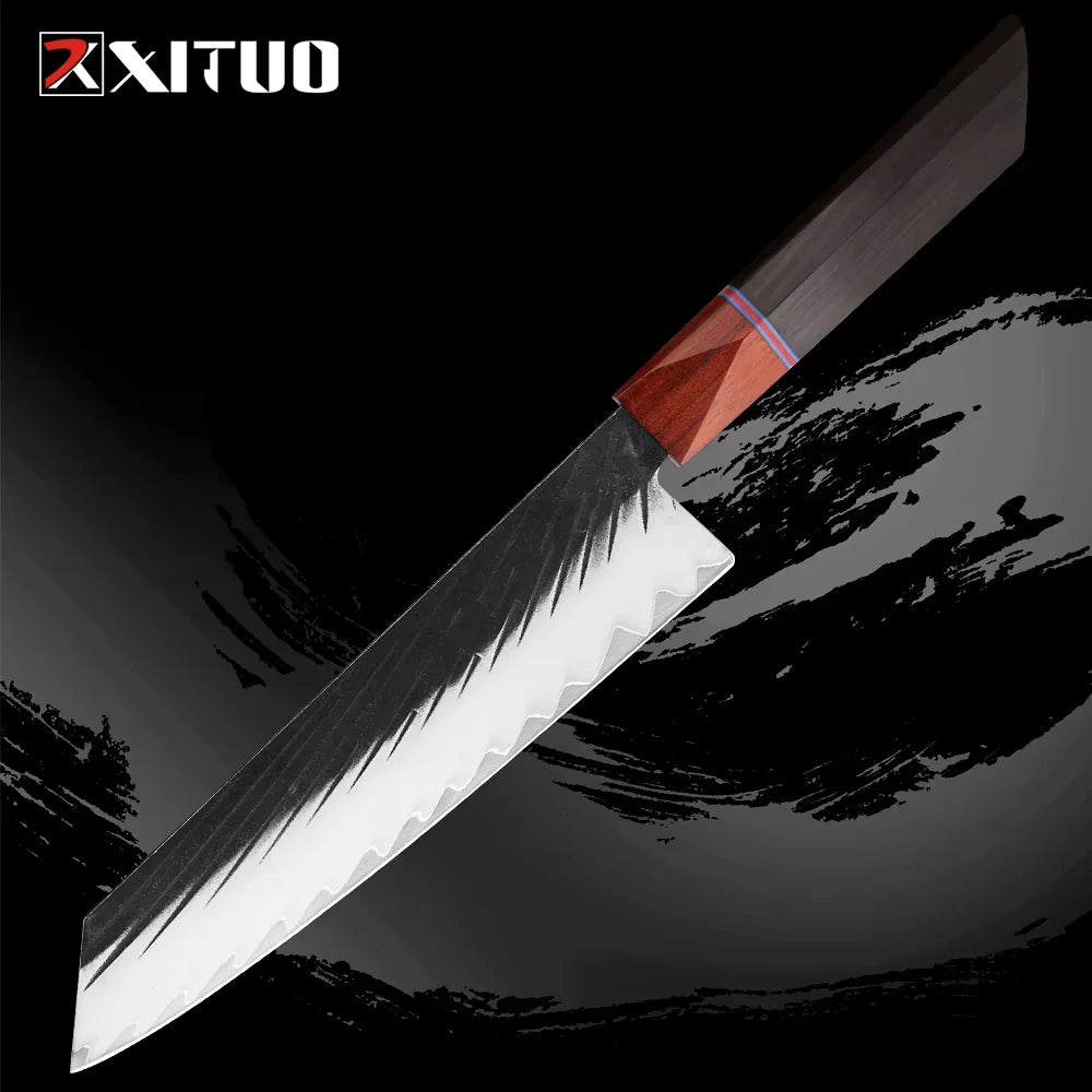 XITUO Kiritsuke knife Handmade Forged Sharp Three-layer Clad Steel Kitchen Chef Knife Octagonal Handle With Ergonomic Handle