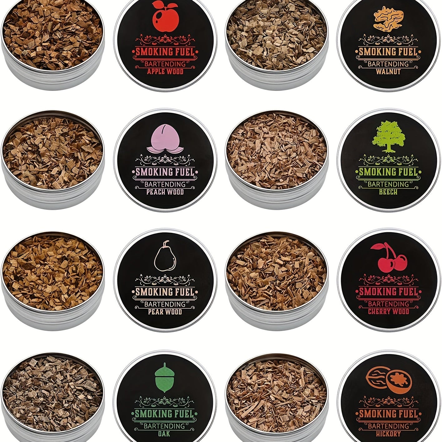 8pcs, Smoked Cocktail Saw Chips, 8 Flavors Saw Chips Including Cherry, Apple, Pecan, Beech, Pear, Walnut, Peach, Oak, BBQ Wood Chips For Smoking, Popular Medium-sized Wood Chips