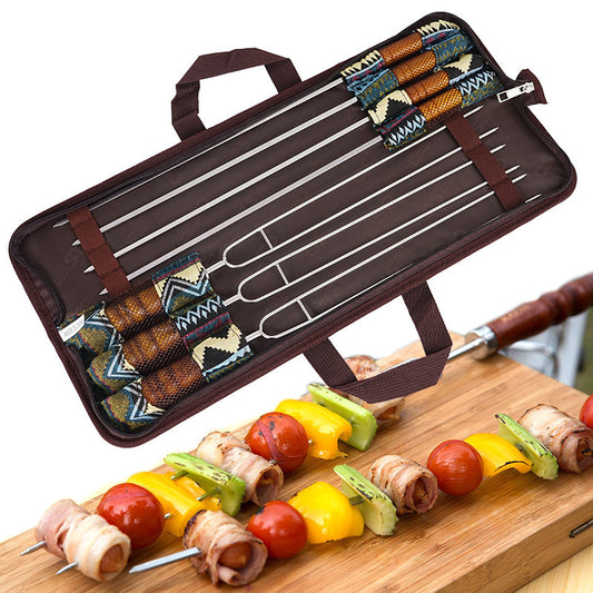 Barbecue Skewer Portable Stainless Steel U Shaped Picnic 7 Piece Set With Wooden Handle
