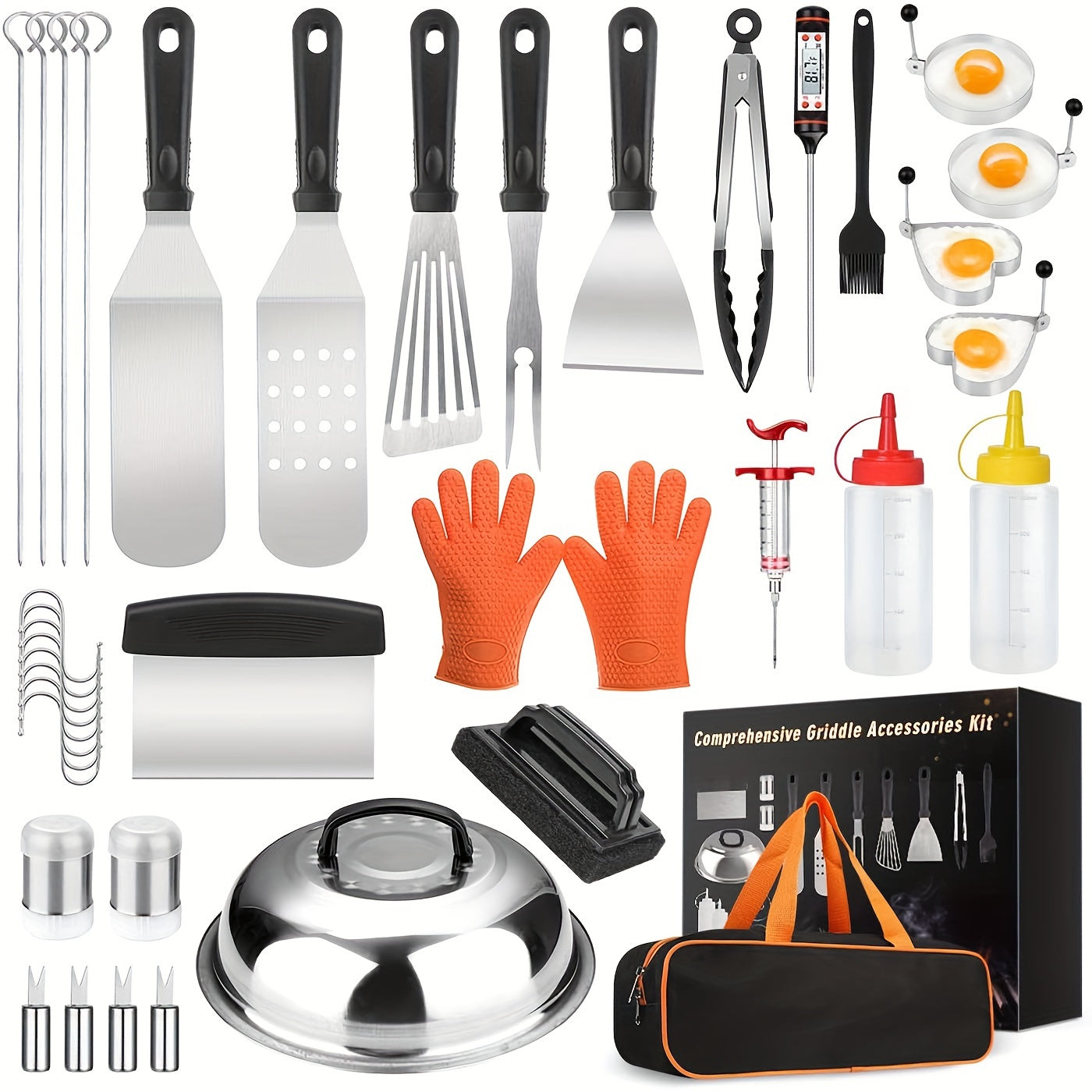 8pcs/39pcs 8/39-Piece Blackstone & Camp Chef Griddle Accessory Set: Stainless Steel BBQ Tools with Basting Brush, Chopper, Scraper, Spatula, Egg Mold & Tongs