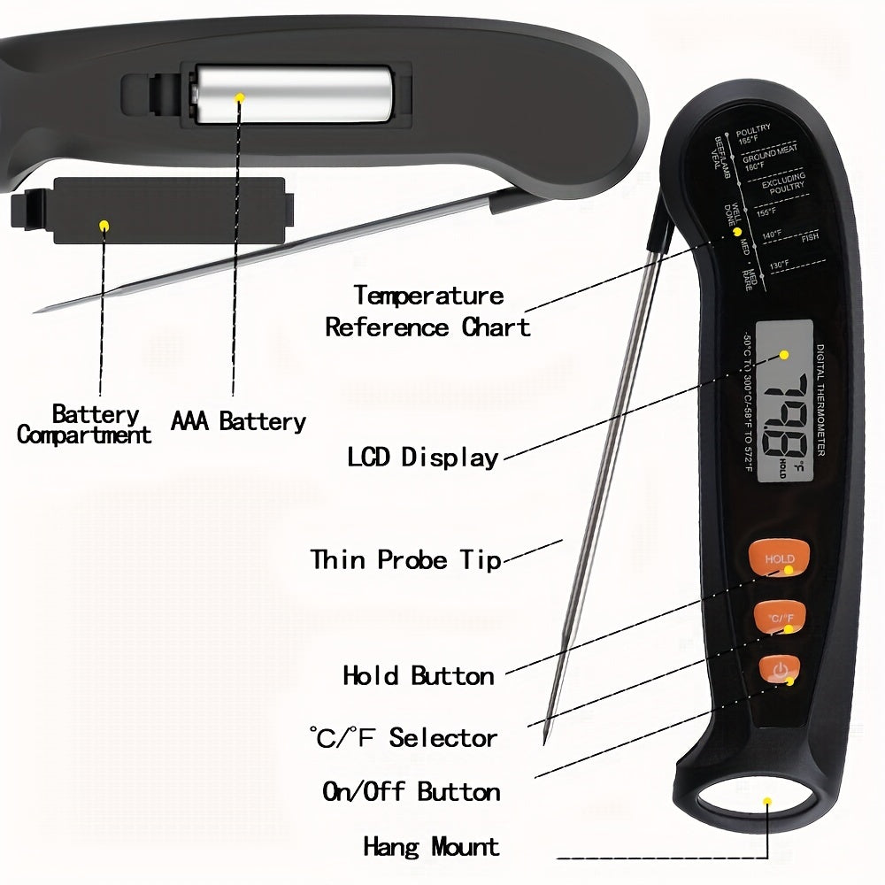 1pc Digital Meat Thermometer with Probe - Instant Read Food Thermometer for Cooking, Baking, Liquids, Candy, Grilling, BBQ, Air Fryer - Accurate, Fast, Easy-to-Use Kitchen Accessory for Perfectly Cooked Meals