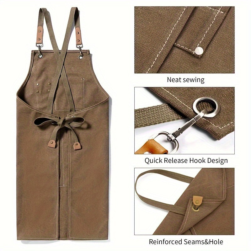 Canvas Cooking Apron with Hand Wipe - Adjustable with Tool Pockets, Modern Design for Kitchen, BBQ, Restaurant - Available in Black, Brown, Blue, Beige
