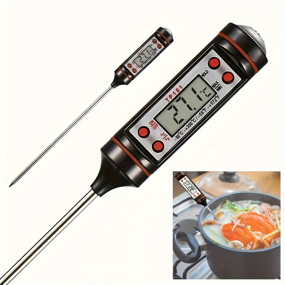 1pc Instant Read Digital Meat Thermometer with Probe - Stainless Steel, LCD Display, -200°C to 550°C Range - Perfect for BBQ, Cooking, Grilling, and Candy Making