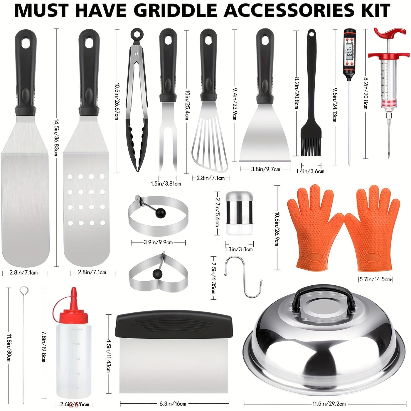 8pcs/39pcs 8/39-Piece Blackstone & Camp Chef Griddle Accessory Set: Stainless Steel BBQ Tools with Basting Brush, Chopper, Scraper, Spatula, Egg Mold & Tongs