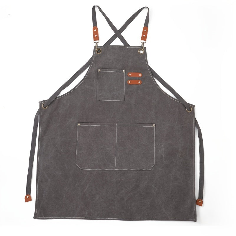 Canvas Cooking Apron with Hand Wipe - Adjustable with Tool Pockets, Modern Design for Kitchen, BBQ, Restaurant - Available in Black, Brown, Blue, Beige