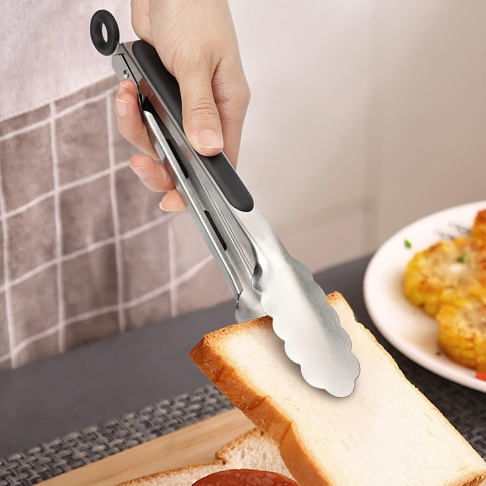 1/2pcs, Stainless Steel Kitchen Tongs, Silicone Non-slip Handle, Lockable Barbecue Food Clip, 9 Inches And 12 Inches, Premium Silicone Rubber Grips, Independence Day Halloween Christmas Party Supplies Camping BBQ Accessories