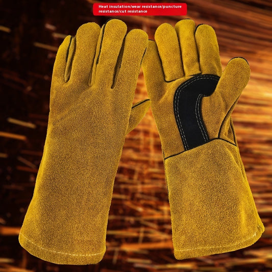 Outdoor Camping BBQ Gloves Welding Non-slip Wear-resistant Protective Leather Gloves Heat Insulation