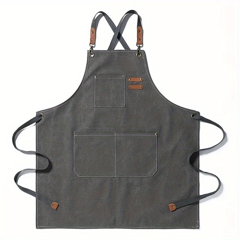 Canvas Cooking Apron with Hand Wipe - Adjustable with Tool Pockets, Modern Design for Kitchen, BBQ, Restaurant - Available in Black, Brown, Blue, Beige