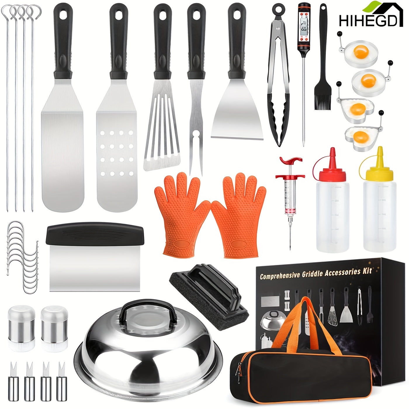 8pcs/39pcs 8/39-Piece Blackstone & Camp Chef Griddle Accessory Set: Stainless Steel BBQ Tools with Basting Brush, Chopper, Scraper, Spatula, Egg Mold & Tongs
