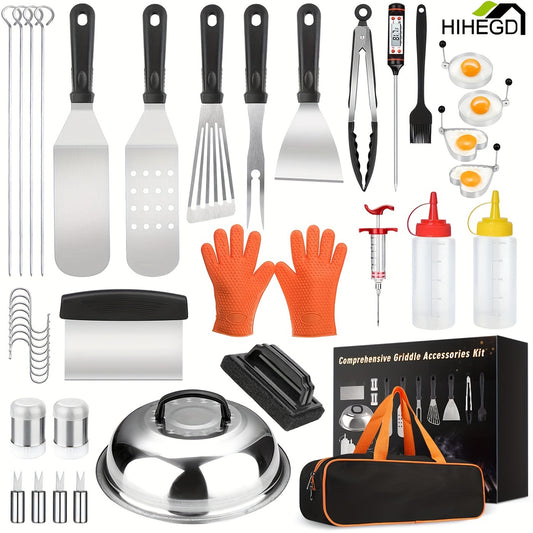 8pcs/39pcs 8/39-Piece Blackstone & Camp Chef Griddle Accessory Set: Stainless Steel BBQ Tools with Basting Brush, Chopper, Scraper, Spatula, Egg Mold & Tongs